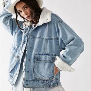 Free People Ariel Cozy Denim Bomber